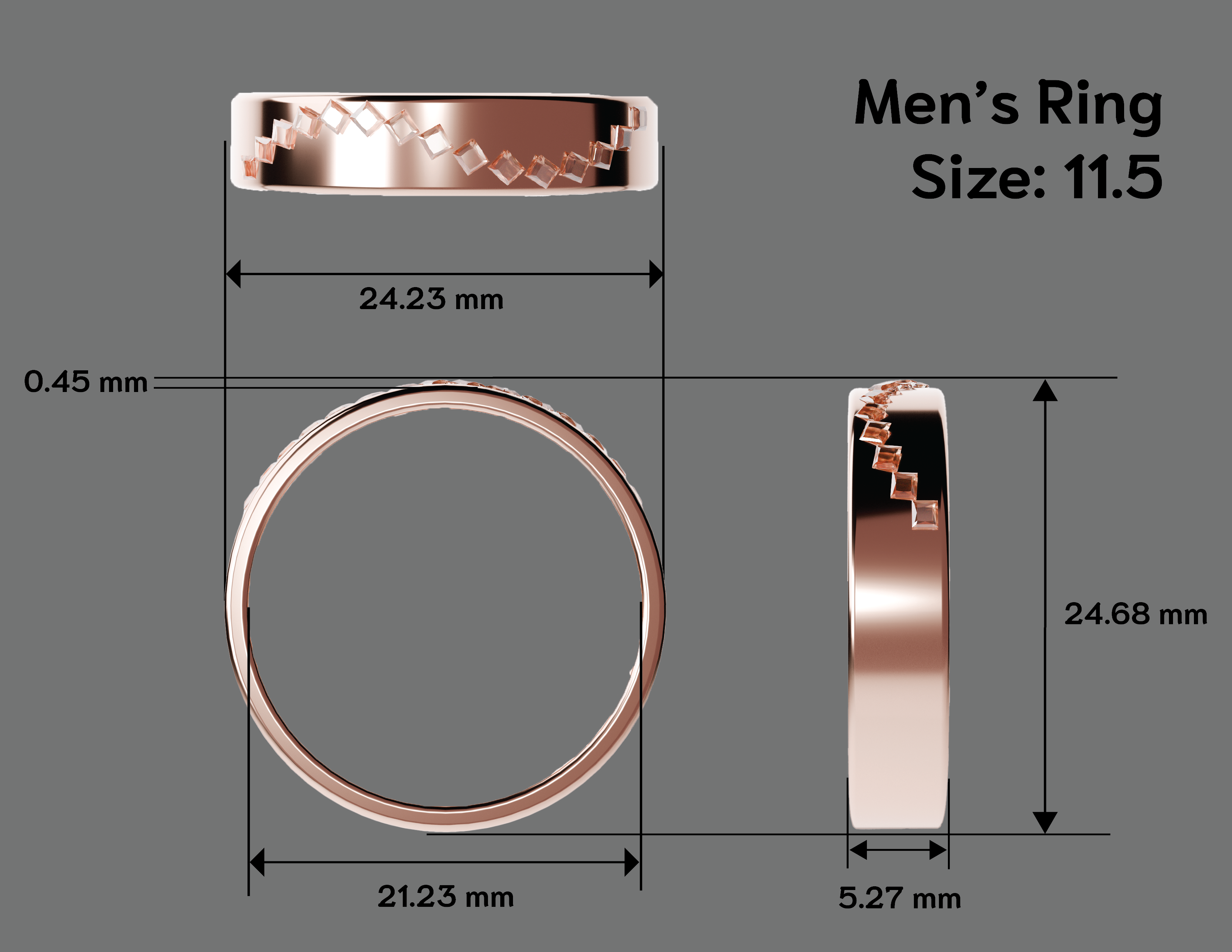 Men's ring dimensional drawings — size 11.5